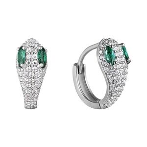 Snake Hoop Huggie Earrings Sterling Silver – Green Eye Detail